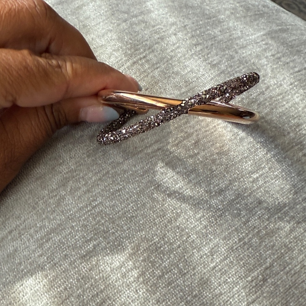 Swarovski Crystaldust Cross Cuff, Black, Rose-gold tone plated